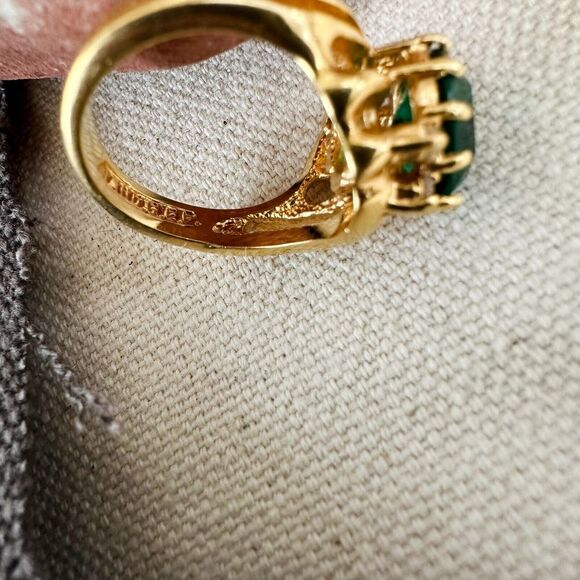 Vintage Lindenwold Green Cubic Zirconia 14K Gold Electroplate over Sterling 5.75 - Picture 6 of 9